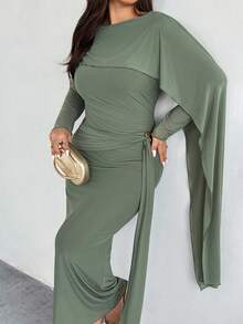 Firerie Váy dài tay nhún bèo thanh lịch dành cho nữ, váy dự tiệc/hẹn hò lãng mạn, màu xám xanh lá cây - màu xanh lá - Xem 7