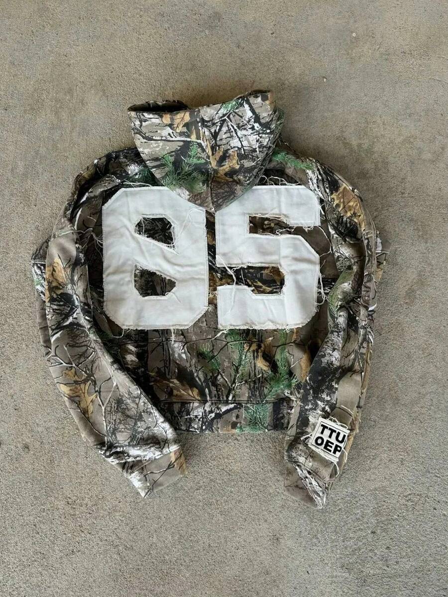 Glimmora Y2K Streetwear Camouflage Zip-Up Sweatshirt, Vintage Leaf Camo, Streetwear Sweatshirt, Retro American Street Dance Hooded Casual Camo Zip-Up Sweatshirt, Casual Leaf Camo Zip-Up Sweatshirt Jacket, Harajuku Style, Zip-Up Sweatshirt, American Gothic Rock, Street, Casual, Versatile Use - Multicolor - View 1