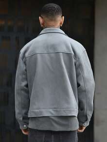 Devon Thys 男士翻盖口袋拉链绒面革夹克，适合秋冬 - 淺灰色 - 查看 4