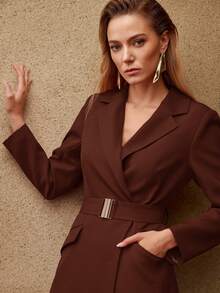MOTF PREMIUM STRUCTURED SHORT BLAZER DRESS, AUTUMN/WINTER - Rust Brown - View 6