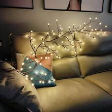 Teckwe 树枝灯，8种照明模式，柔软灵活的柳枝灯，适合室内客厅和卧室装饰、氛围照明、派对、聚会、生日礼物、万圣节和圣诞节装饰灯。 - 棕色 - 查看 7