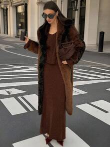 Aloruh Modern Outerwear New Arrival Autumn/Winter Women's Faux Fur Coat With Oversized Collar And Contrast Color, Long Length - Multicolor - View 1
