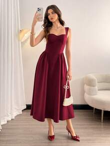 SHEIN Tall Váy dạ hội thanh lịch cổ điển dành cho nữ có túi, váy dự tiệc trà thường ngày, lễ hội, tiệc tùng, kỳ nghỉ hè, váy dạ hội, váy dự tiệc sinh nhật, khách dự tiệc cưới - Đỏ - Xem 4