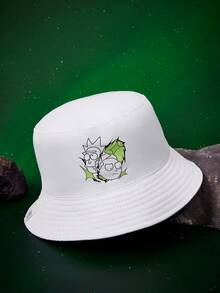 Rick and Morty X SHEIN 女士休闲时尚趣味卡通人物印花双面渔夫帽 - 白色 - 查看 1