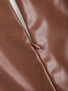 Sweetra 性感低腰时尚PU皮革开衩迷你裙，女士春夏款 - 鏽棕色 - 查看 4