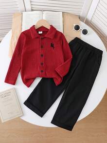 Souflis Souflis 男童罗纹针织长袖衬衫+罗纹休闲裤套装（2件套），春秋季