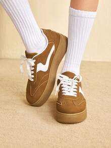 CUCCOO EASI 女士休闲厚底厚底运动鞋，时尚百搭 - 卡其色 - 查看 5