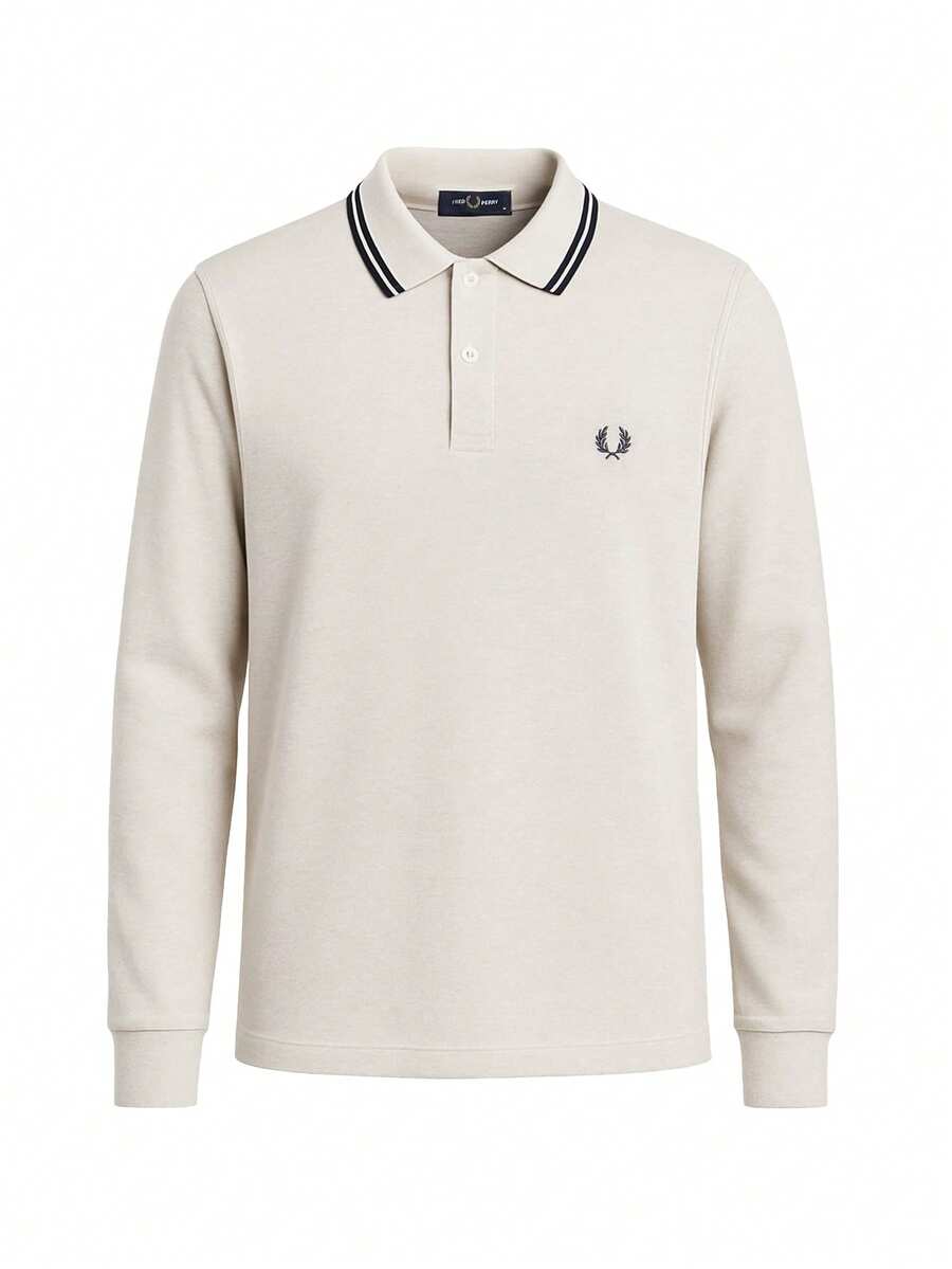 Fred Perry Men's Long Sleeve Polo Shirt Anchor Grey - Beis - Ver 1