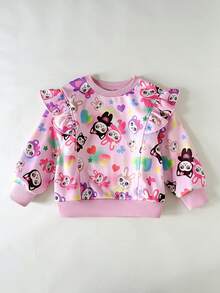 Leap Crew Pink Cartoon Print Crew Neck Long Sleeve Sweatshirt For Young Girls,Autumn Back To School Casual Wear,Party,Wedding,Flower Girl Daily Outfit - Pink - View 2