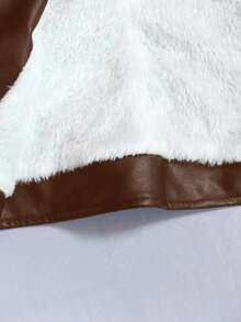 SHEIN PETITE CURVE 大码修身PU皮夹克，带拉链和保暖内衬，黑色PU皮高领法兰绒夹克，PU皮休闲街头风长袖女式常规夹克，适合秋冬季节，皮质抓绒夹克 - 咖啡棕 - 查看 9
