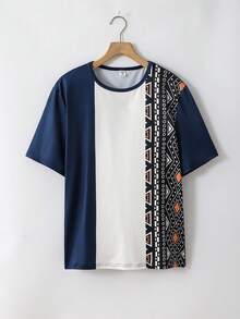Vacaura Camiseta casual de vacaciones con diseño de bloque de color floral retro para adolescentes, moda adecuada para uso diario casual y de vacaciones - Multicolor - Ver 4