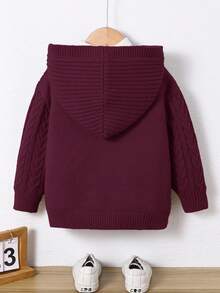 1件男童休闲可爱日常舒适宽松卡其色罗纹边连帽开衫，适合外出、上学、日常聚会、秋冬季穿着。 - 酒紅色 - 查看 2