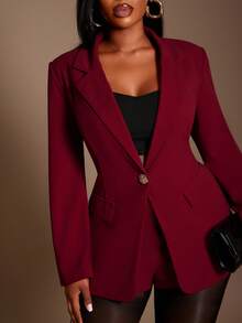 Radiana 大码女装秋冬优雅日常基础款翻领西装外套金属纽扣套装，搭配修身短裤，适合春夏、秋冬、音乐节、演唱会、嘉年华派对等场合。 - 紅色 - 查看 4