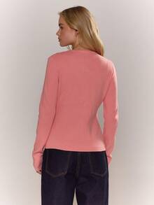 MUSERA 针织圆领长袖上衣，休闲度假机场休闲秋季返校优雅春夏装 - 粉色 - 查看 3