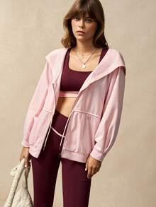 VARSIVA Women's Pink Hooded Slim Fit Drawstring Zipper Casual Long-Sleeve Sports Jacket. - Pink - View 1