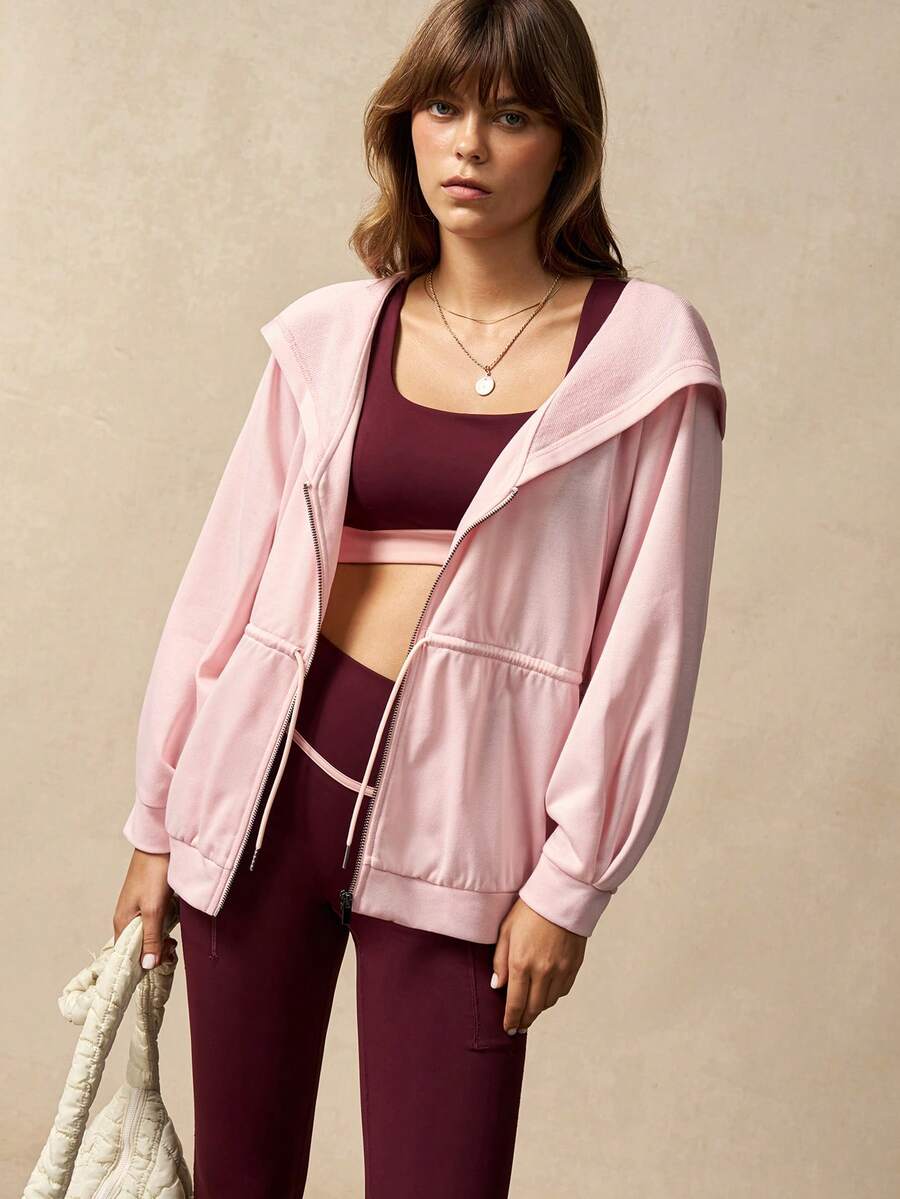 VARSIVA Women's Pink Hooded Slim Fit Drawstring Zipper Casual Long-Sleeve Sports Jacket. - Pink - View 1