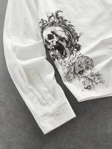 ROMWE MEN Goth Chemise col blanc crâne sombre punk pour homme - Blanc - Voir 6