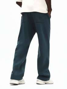 SUMWON Flared Sweatpants With Embroidered Script Branding Casual Loungewear For Men Plain - Green - View 3