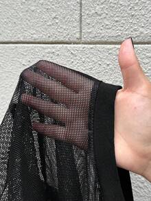 SHEIN EZwear Women's Short Sleeve Black Mesh Top