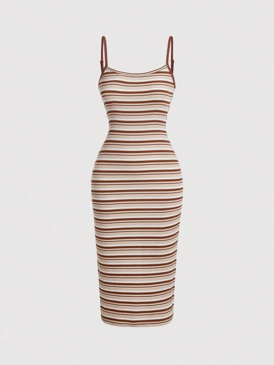 SHEIN MOD Striped Print Long Summer Cami Dress - Multicolor - View 1