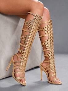 CUCCOO SZL Women's Fashionable Hollow-Out Ornate High Heel Sandals Valentine's Day - Gold - View 5