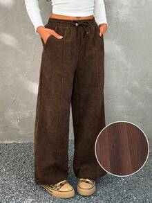 Coolane Kids Tween Girls Fall/Winter Streetwear Back To School Basic Cable-Knit Corduroy Comfortable Textured Brown Wide Leg Sweatpants, Brown Pants, Wide Leg Pants, Loose Pants, Drawstring Pants, Corduroy Pants