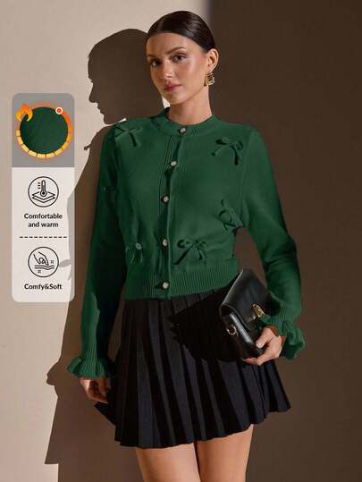 EURMUSE Dames herfst strik decor enkelrijs gebreide lange mouw cardigan