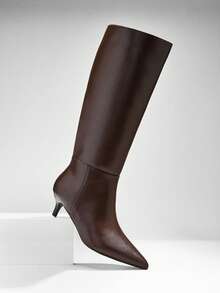 SHUZIA Giày bốt cao đến đầu gối gót nhọn gợi cảm quyến rũ dành cho nữ - Màu nâu Sô-cô-la - Xem 2