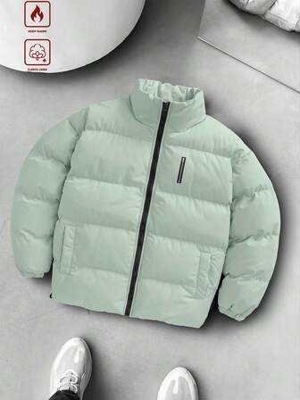 Manfinity Hypemode Abrigo casual acolchado de cuello alto y manga larga, versátil para el invierno