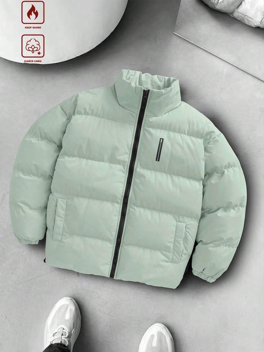 Manfinity Hypemode 男士高领长袖保暖休闲羽绒服，冬季百搭 - 綠色 - 查看 1