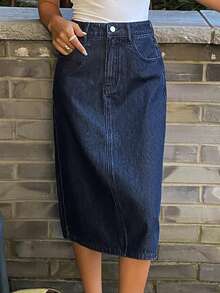 DAZY Women's Casual Commuter Washed Denim Skirt - Black - View 5