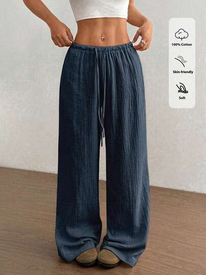 Flirla Women's Ultra Low-Rise Casual Cotton Straight Leg Pants Fall Cloth For Women