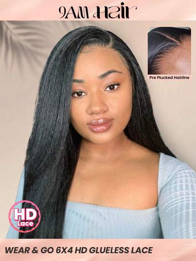 TrueHD 9am Hair Store Wear & Go Glueless HD Lace Front Kinky Straight 180% 8-16 Bob Inch 18-30 Inch Long Hair Natural Color 6*4 Lace Closure Wigs Human Hair Pre Cut & Pre Plucked Natural Hairline Silky Beginner Friendly Hair Accessories For Women