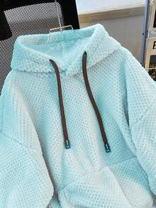 INAWLY Plus Size Women's Solid Color Long Sleeve Fleece Drawstring Hooded Sweatshirt, Autumn/Winter - Baby Blue - View 3