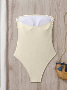 Swim Chiccia Đồ bơi liền mảnh xếp nếp màu trơn dành cho nữ, trang phục đi biển mùa hè - Màu be - Xem 7