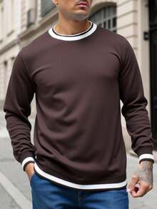 Manfinity Homme Pull col rond manches longues casual grande taille pour hommes, automne/hiver - Marron - Voir 5