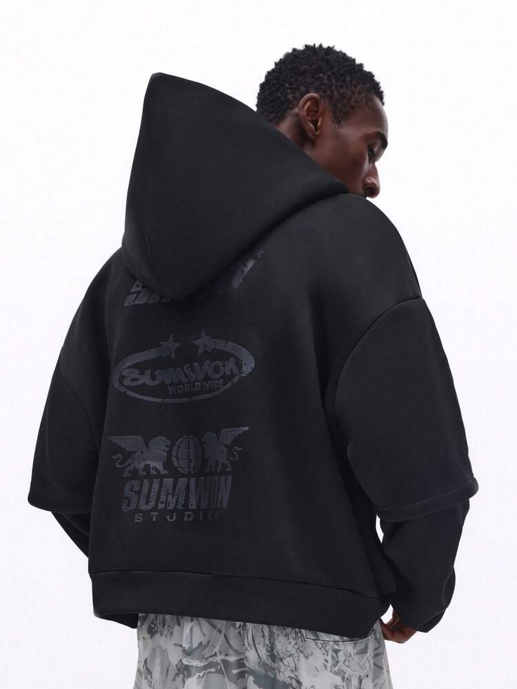 Boxy Fit Full Zip Hoodie With Graphics