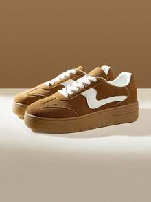 CUCCOO EASI 女士休闲厚底厚底运动鞋，时尚百搭 - 卡其色 - 查看 2