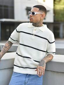 Devon Thys Men's Casual Solid Color Pullover Sweater With Hollow Button Knitted Top - White - View 5