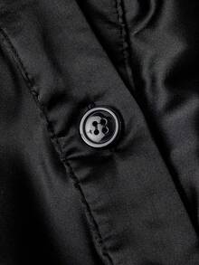 SHEIN MOD Vestido con mangas de unicolor con pliegues y envolvente frontal para damas - Negro - Ver 3