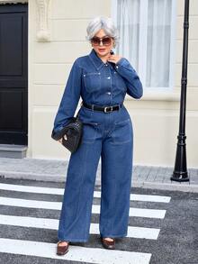 EMERY ROSE Celana Jeans Denim Cuci Ukuran Besar untuk Liburan Kasual - Medium Wash - View 3