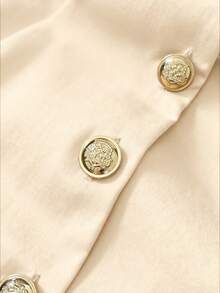 GlowEve 女士秋冬法式V领无袖高档缎面上衣 - 杏色 - 查看 5