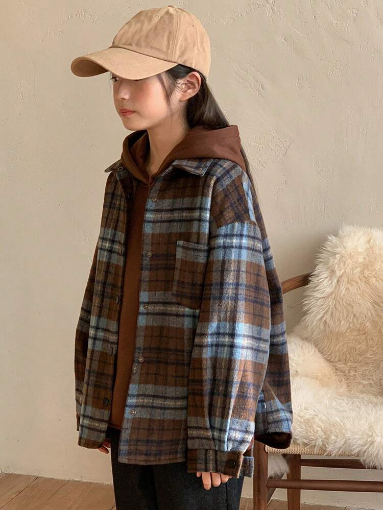 Tween Girls Plaid Long Sleeve Woven Jacket, Fall