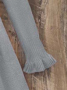 SHEIN Tween Girl Casual Knitted Jacquard Solid Color Ruffle Collar Long Sleeve Dress, Grey Dress, Suitable For Christmas, New Year Party, Preppy Style, Daily Wear - Grey - View 5