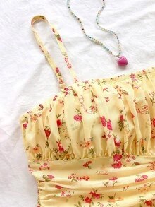 Soleia 女士夏季度假蓝白碎花网纱吊带裙 - 櫻桃紅 - 查看 3