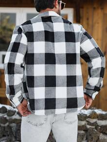 Manfinity CasualCool 男士格子印花口袋前开襟纽扣休闲长袖衬衫 - 黑與白 - 查看 2