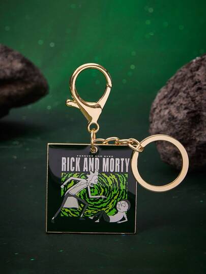 Rick and Morty X SHEIN 1个锌合金滴油卡通系列钥匙扣，奢华小众休闲情侣款，也适合包包装饰，适合派对、音乐会、节日等场合。