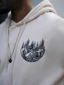 Heavens Edit Sudadera con capucha y cordón para hombre con estampado floral y diseño de paisaje, para otoño e invierno - Albaricoque - Ver 3