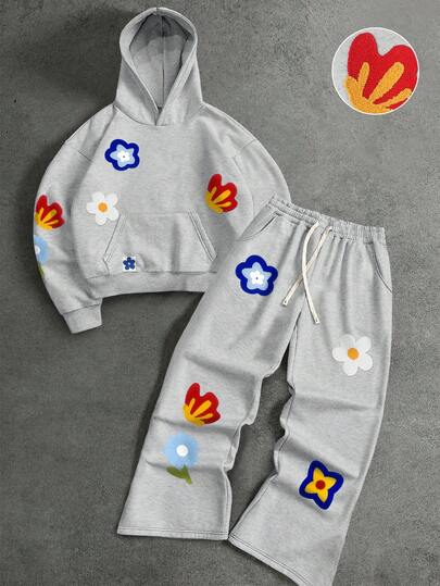 PAVTROS 男士印花保暖连帽衫套装，带口袋和裤子，休闲运动服套装，冬季连帽衫和运动裤套装，设计师款男士两件套运动服，拼接连帽衫套装，保暖内衬