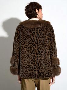 Aalyst 女士优雅休闲奢华豹纹常规版型人造毛皮外套，适合万圣节、圣诞节、新年、感恩节、冬季穿着 - 咖啡棕 - 查看 6